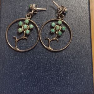 Elegant Green and Silver Tree Earrings